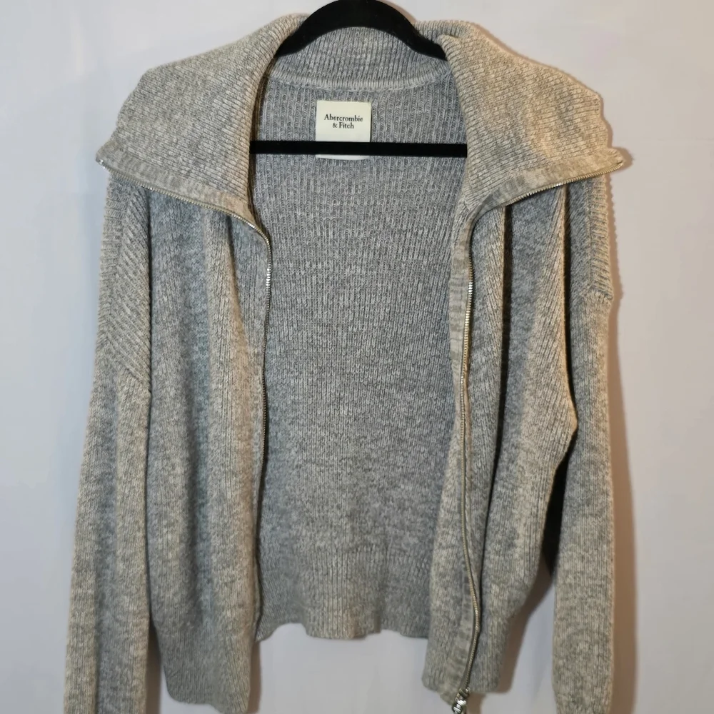 Abercrombie & Fitch Gray Ribbed Heavyweight Knit Double Zip Cardigan Sweater, L